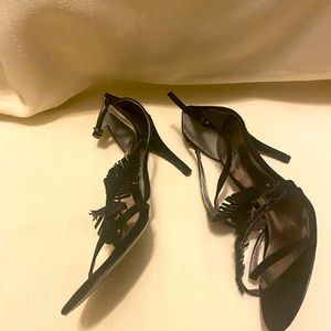 Carlos Santana black suede feather heels 8.5